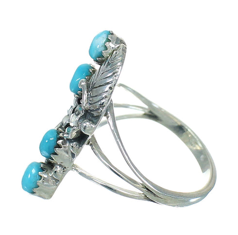 Silver Southwestern Turquoise Flower Ring Size 6 QX84383